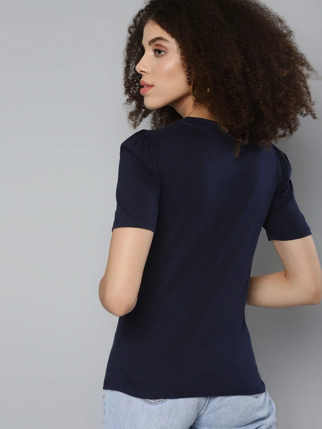 Navy Weekend Print Puff Sleeve T-Shirt | Women's Casual Top