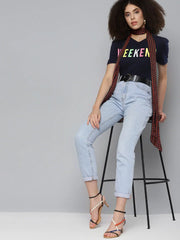 Navy WEEKEND Print Puff Sleeve T-Shirt