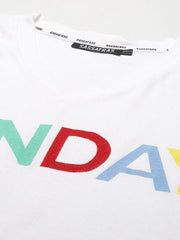 White FUNDAY Print V Neck T-Shirt