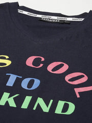 Navy IT'S COOL TO BE KIND Print V Neck T-Shirt