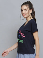 Navy IT'S COOL TO BE KIND Print V Neck T-Shirt