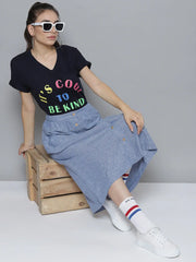 Navy IT'S COOL TO BE KIND Print V Neck T-Shirt