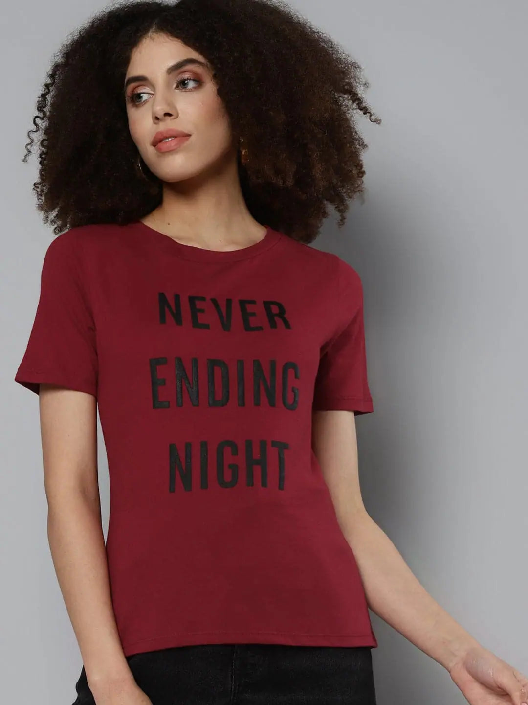 Maroon NEVER ENDING NIGHT Tee - Cotton Comfort Fit T-Shirt