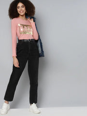Pink BASIC Print Full Sleeve T-Shirt