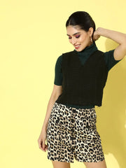 Womens Black Tweed V-Neck Crop Top