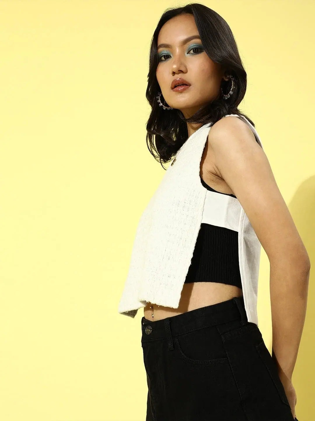 White Tweed Top - Women's Lehenga Inspired, Side Open Design