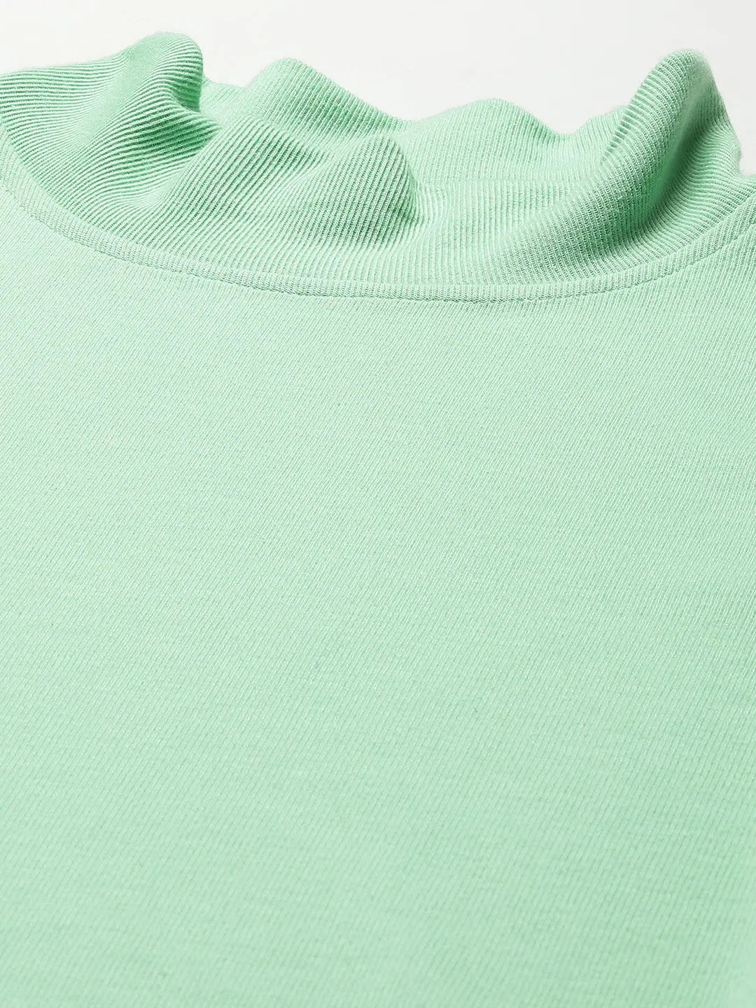 Mint Green Ribbed Turtle Neck Long Top - Women's Western Wear