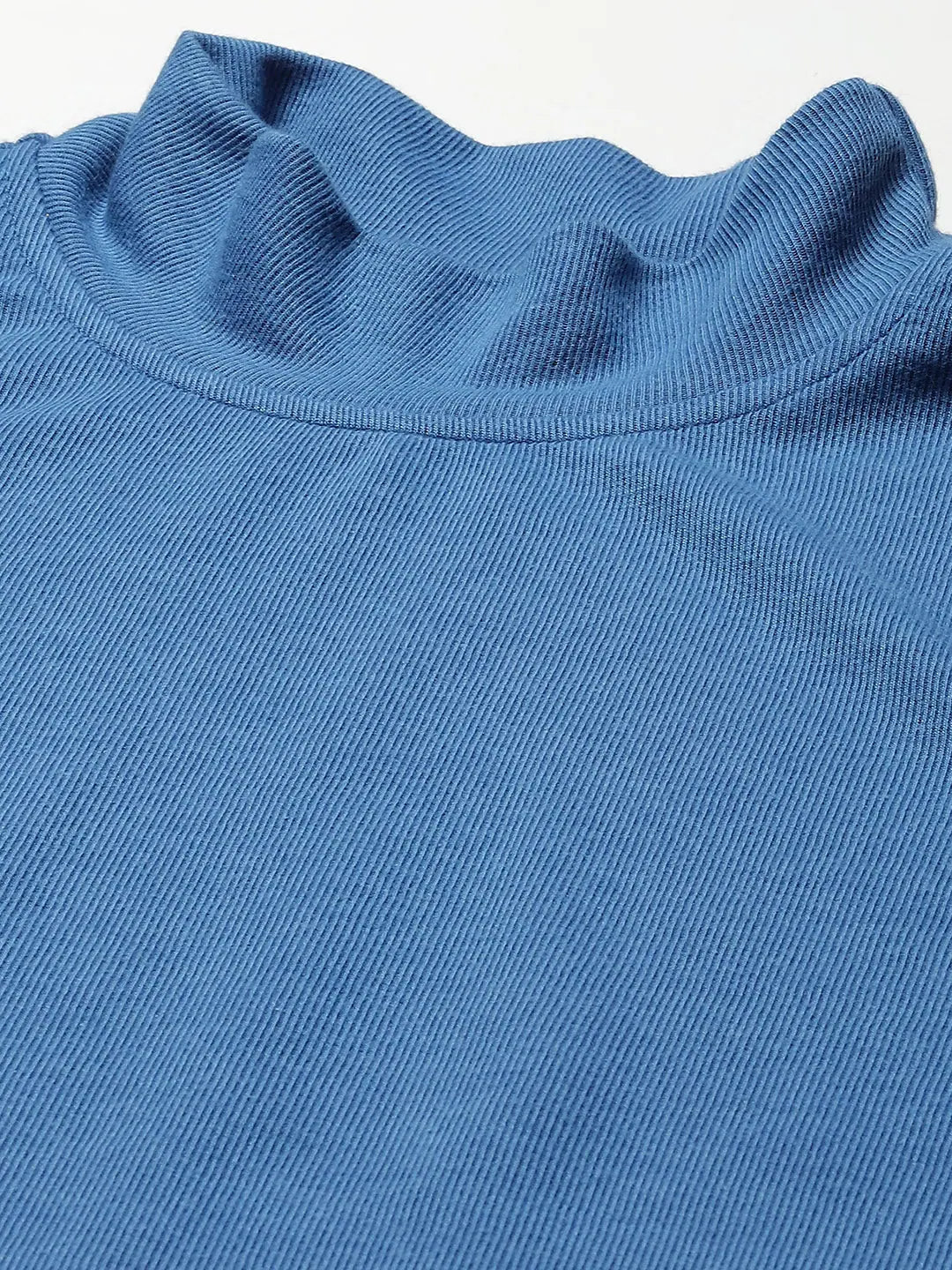 Blue Ribbed Turtle Neck Long Top - Women's Western Wear