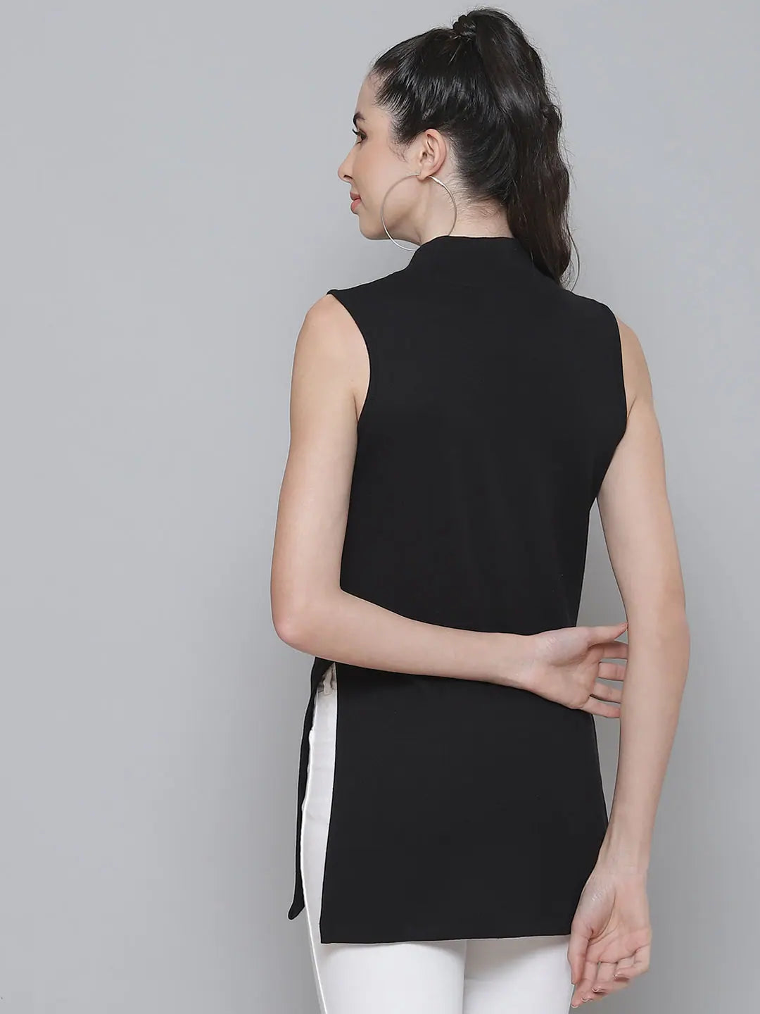 Black Ribbed Full Sleeve Basic Top - Women's Western Clothing