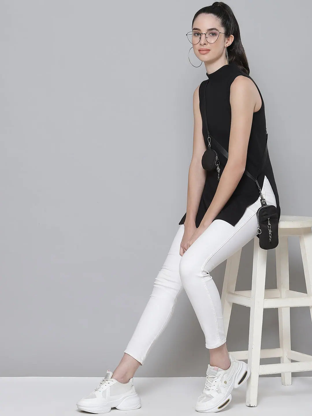 Black Ribbed Full Sleeve Basic Top - Women's Western Clothing