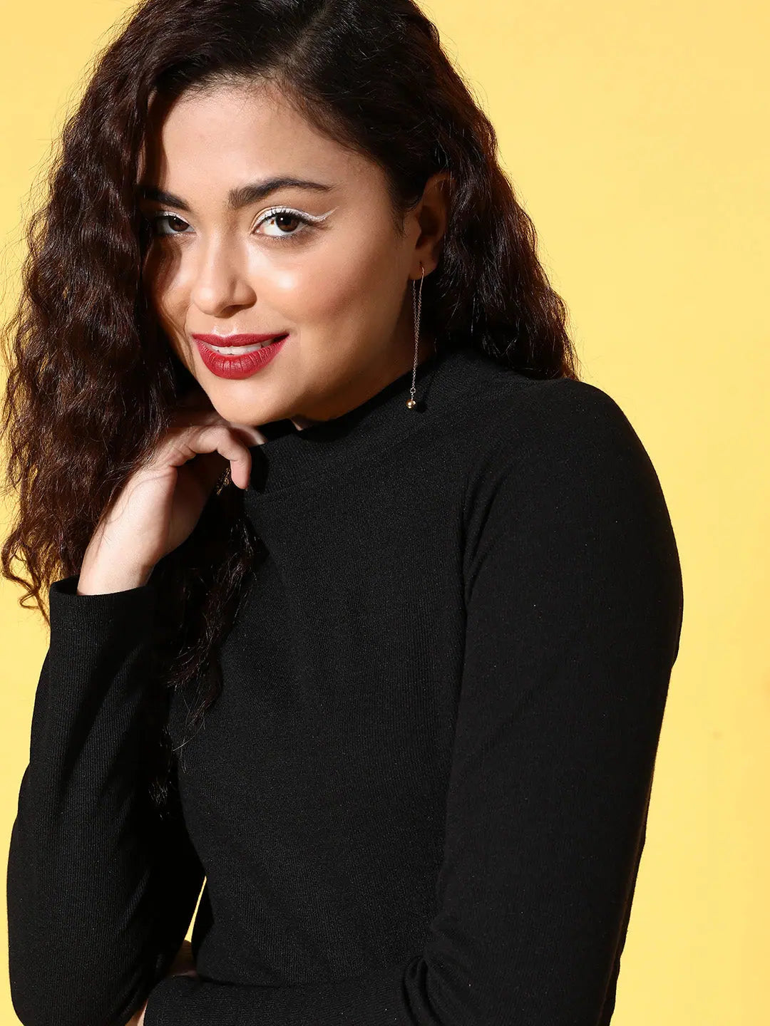 Black Rib Full Sleeve Top - Women's Western Wear Basic