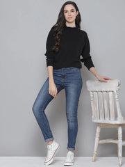 Black Rib Turtle Neck Raglan Sweat Top