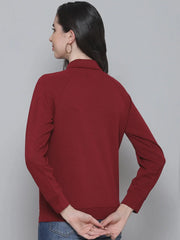 Maroon Rib Turtle Neck Raglan Sweat Top