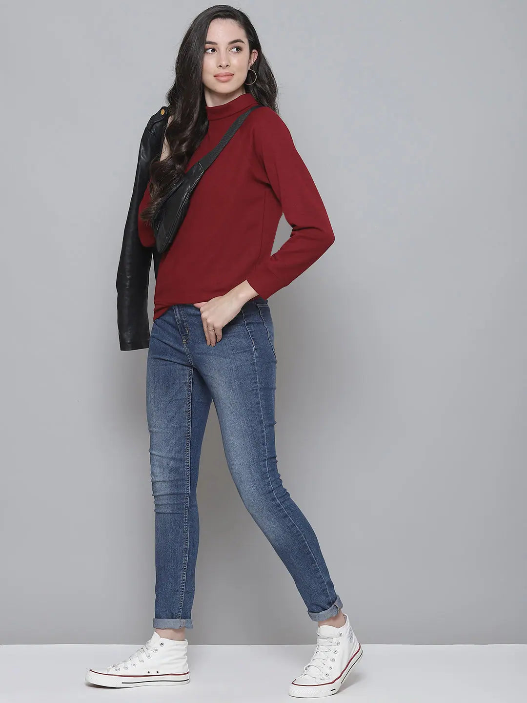 Maroon Turtle Neck Top | Women's Western Wear Collection
