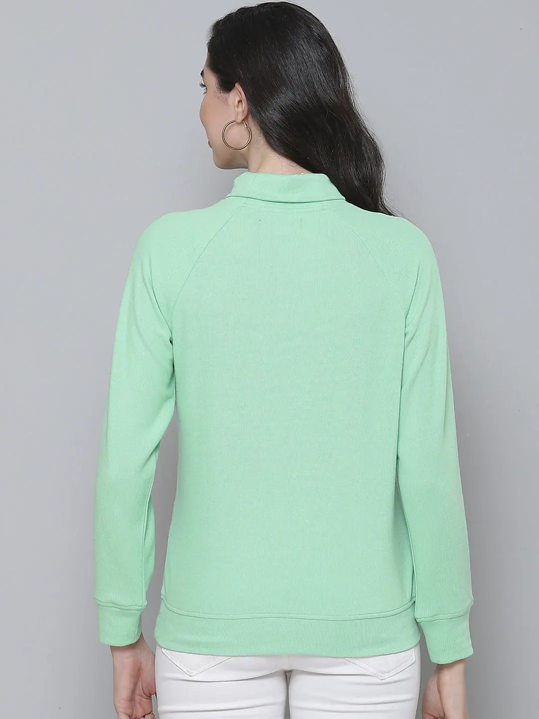 Mint Green Rib Turtle Neck Raglan Top - Western Outfits