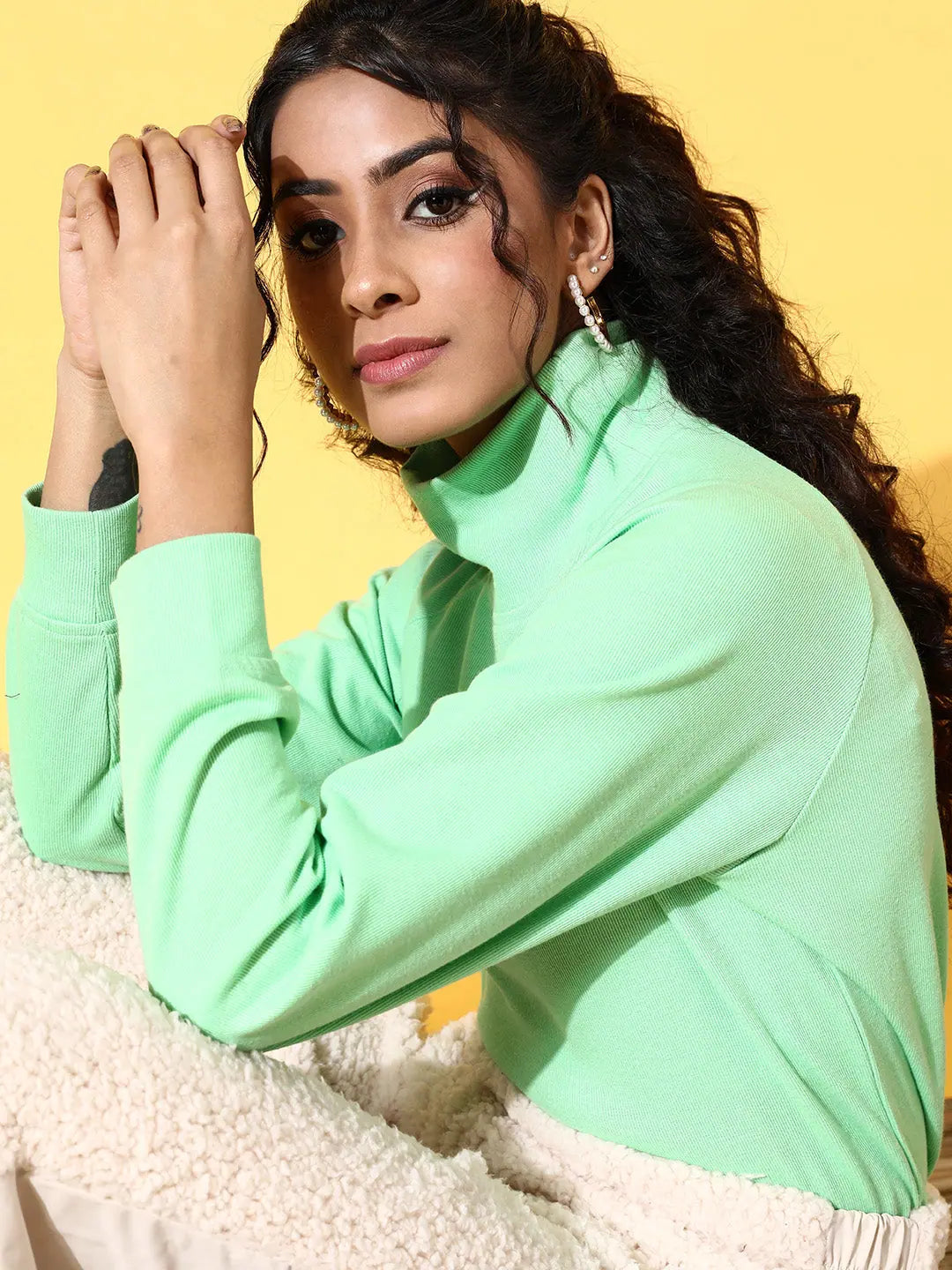 Mint Green Ribbed Turtleneck - Women's Western Wear Top