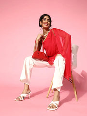 Red Mesh One Shoulder Peplum Top