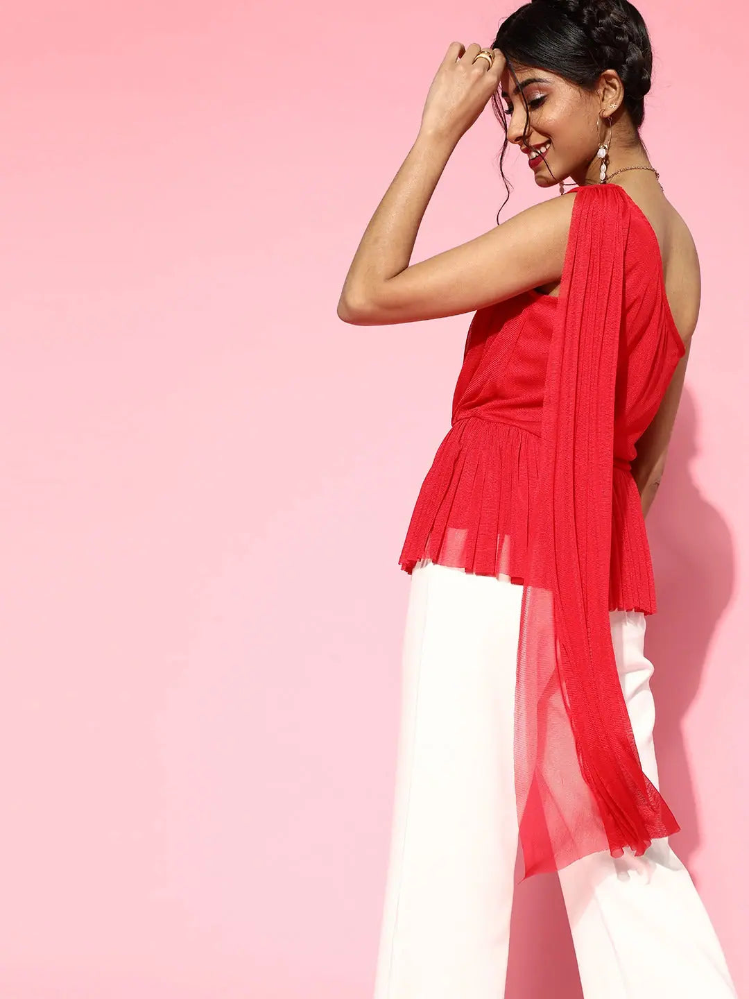 Red Mesh One Shoulder Top | Women's Western Wear Outfits