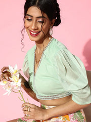 Sea Green Mesh V-Neck Crop Top