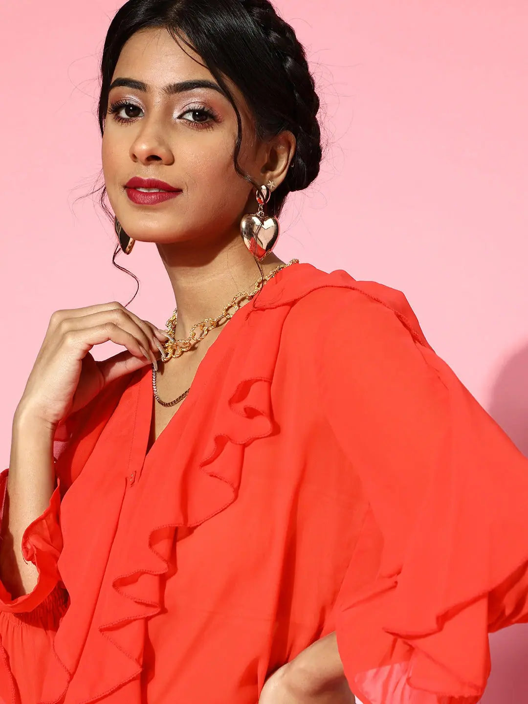 Red Ruffle Blouse - Designer Lehenga Inspired Party Wear Top