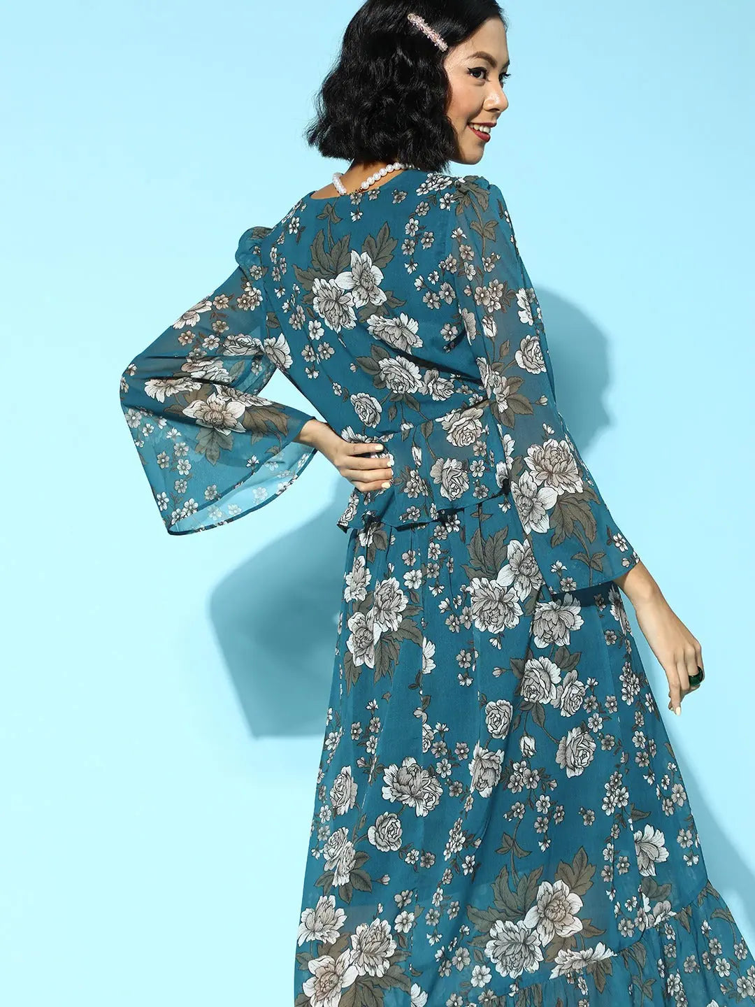 Teal Floral Peplum Top - Pair With Wedding Lehenga for Women