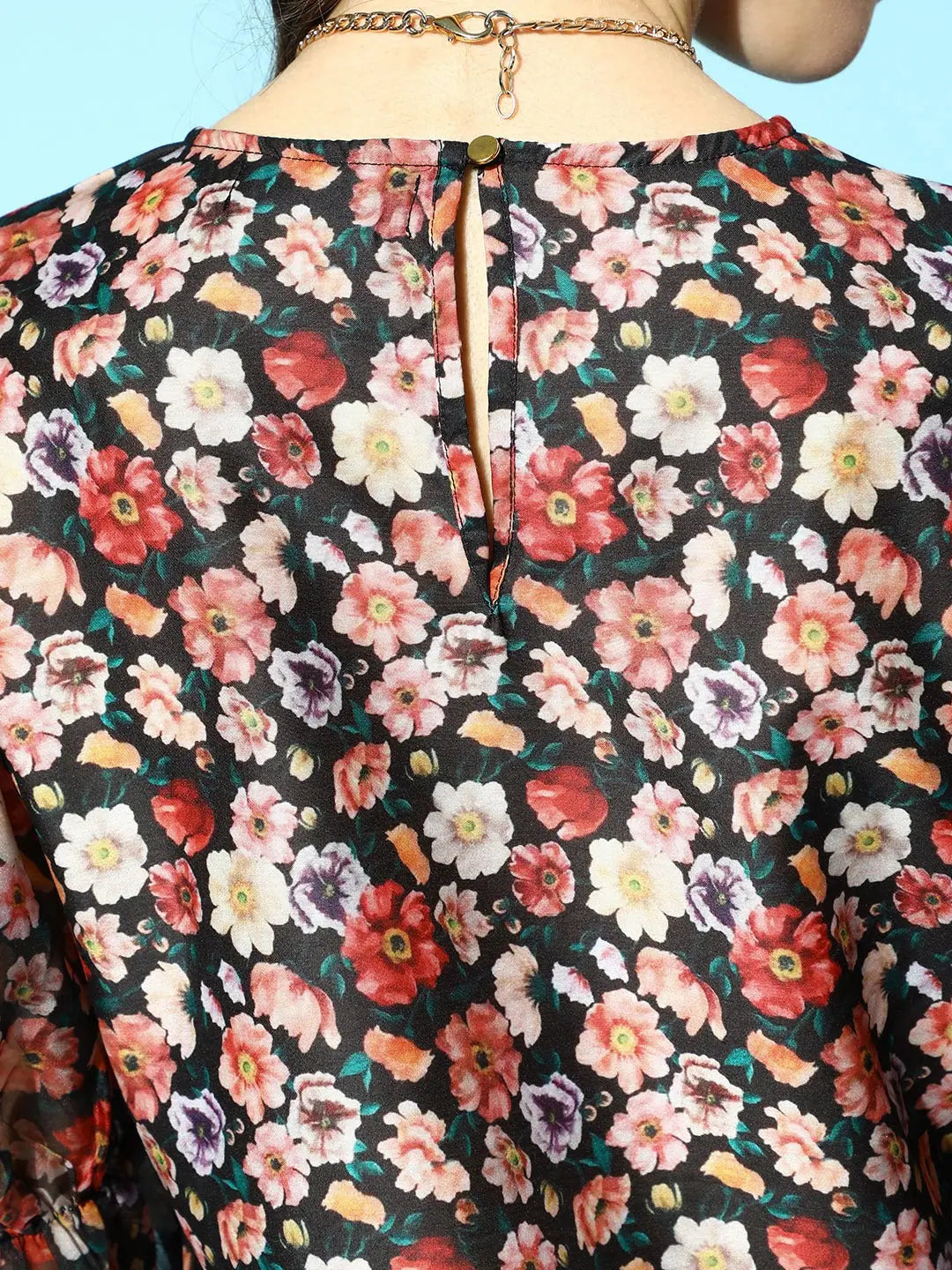 Black Floral Organza Sleeve Top | Women's Western Outfits