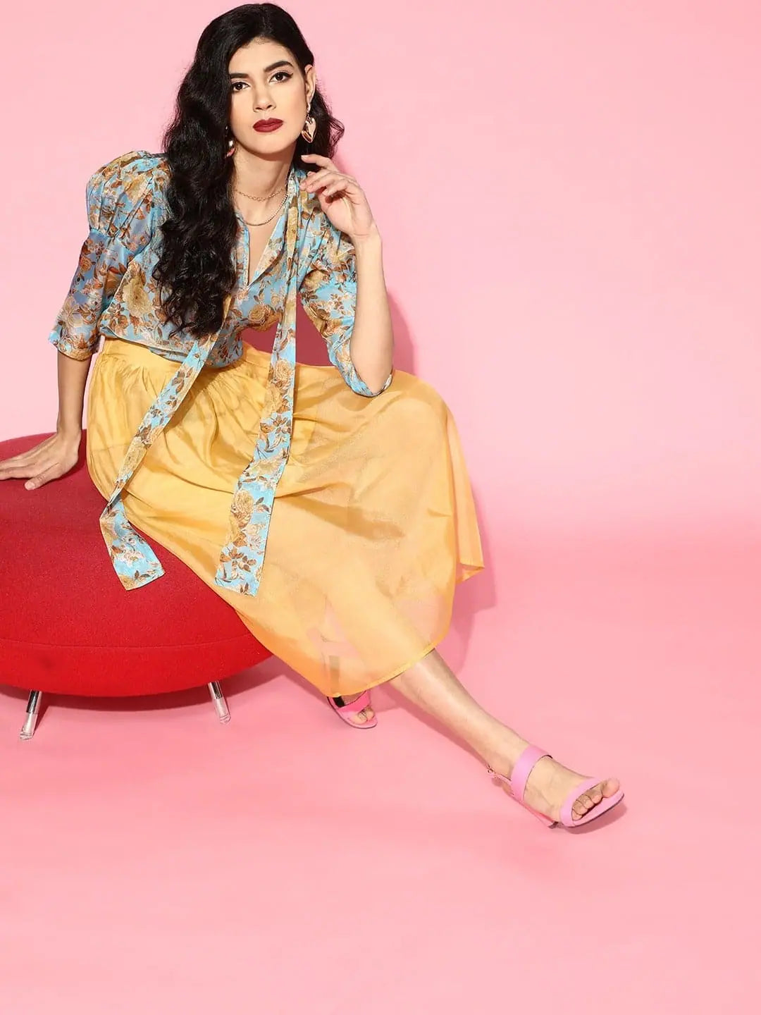 Blue Floral Puff Sleeve Top | Women's Western Wear