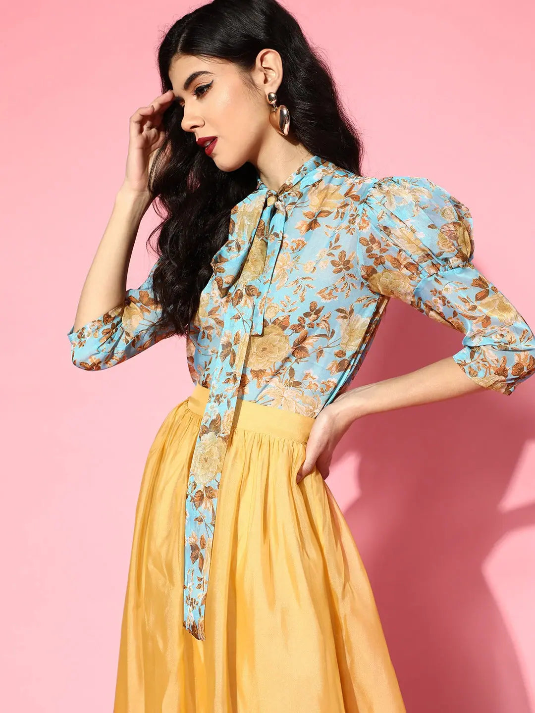 Blue Floral Puff Sleeve Top | Women's Western Wear