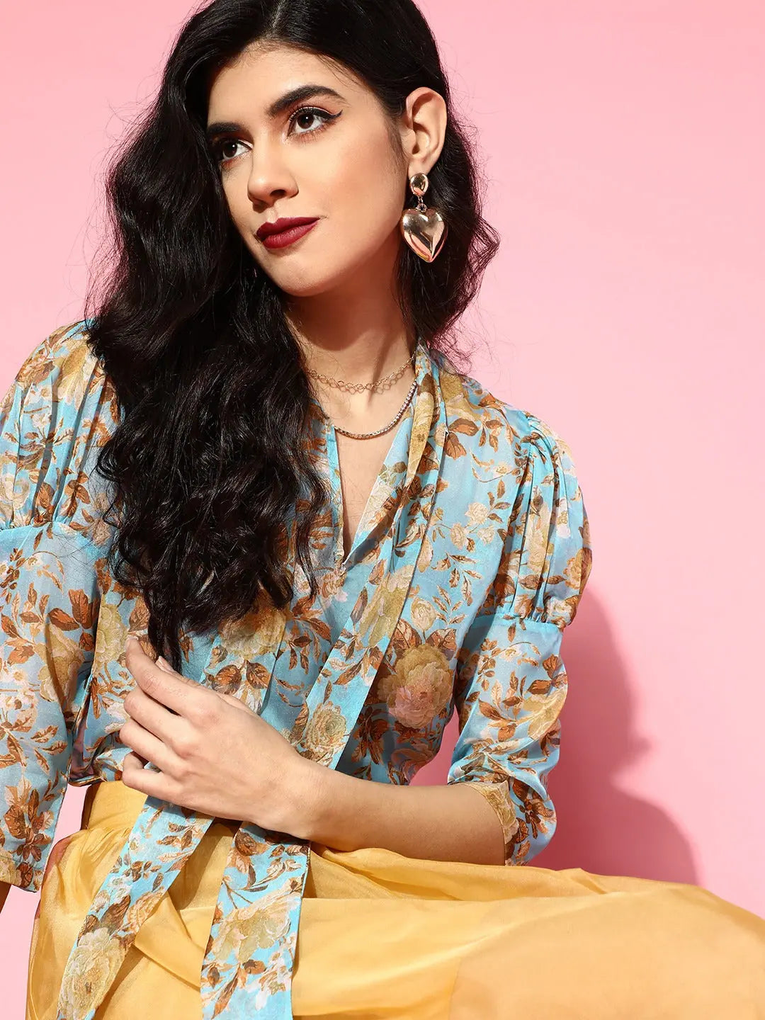 Blue Floral Puff Sleeve Top | Women's Western Wear