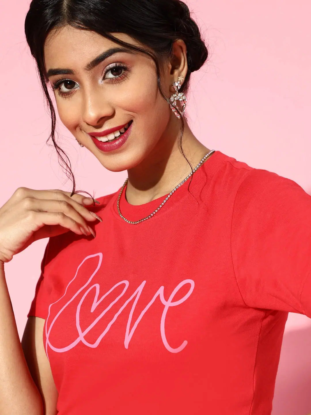 Red LOVE Foil Crop T-Shirt - Boxy Fit, Cotton Jersey