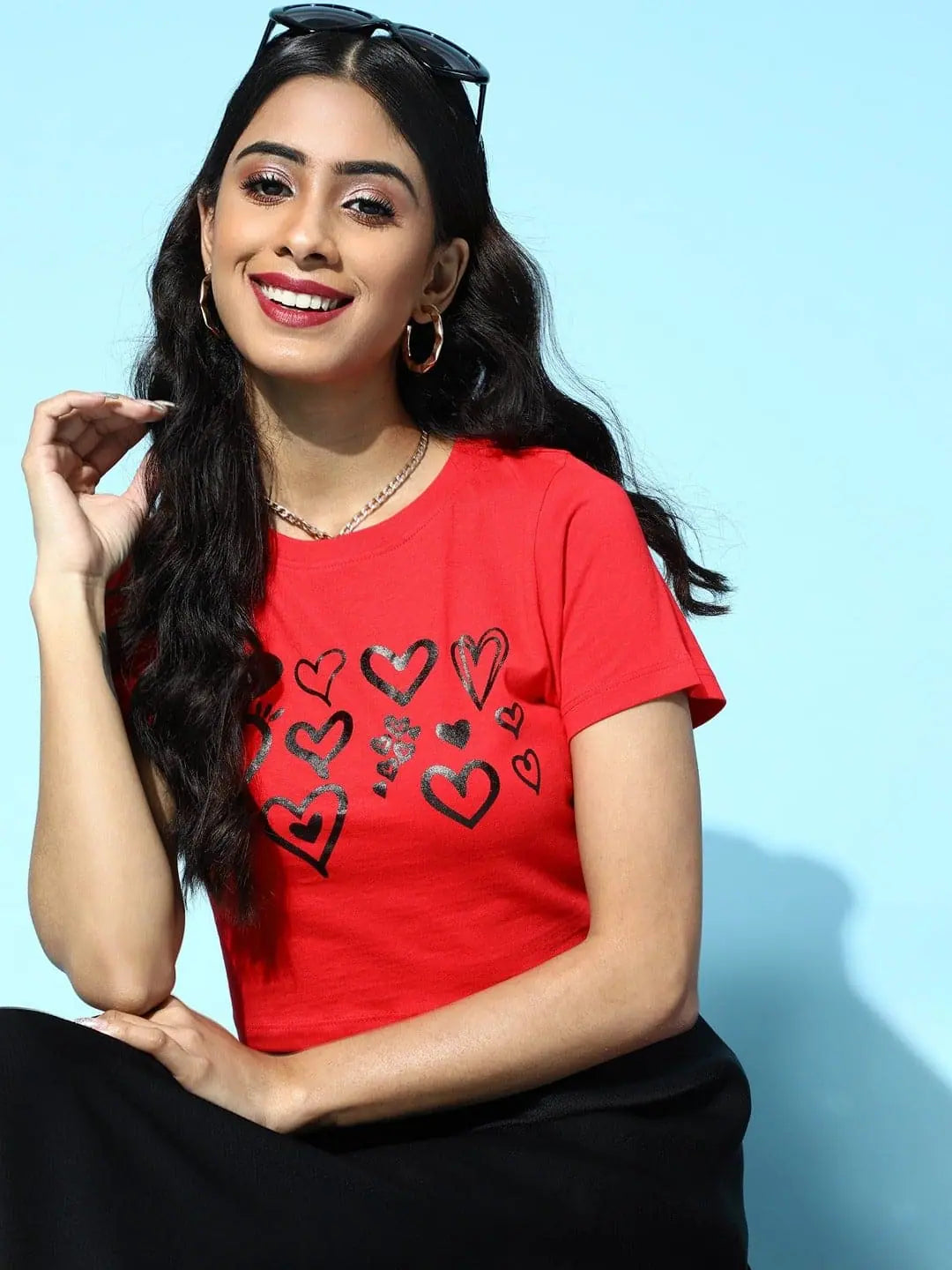 Red Printed Slim Fit T-Shirt | Women's Fashion Tee