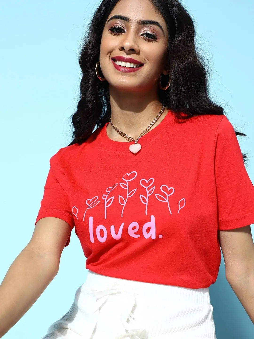 Red LOVED Crop Top - Boxy Fit, Printed Cotton Jersey