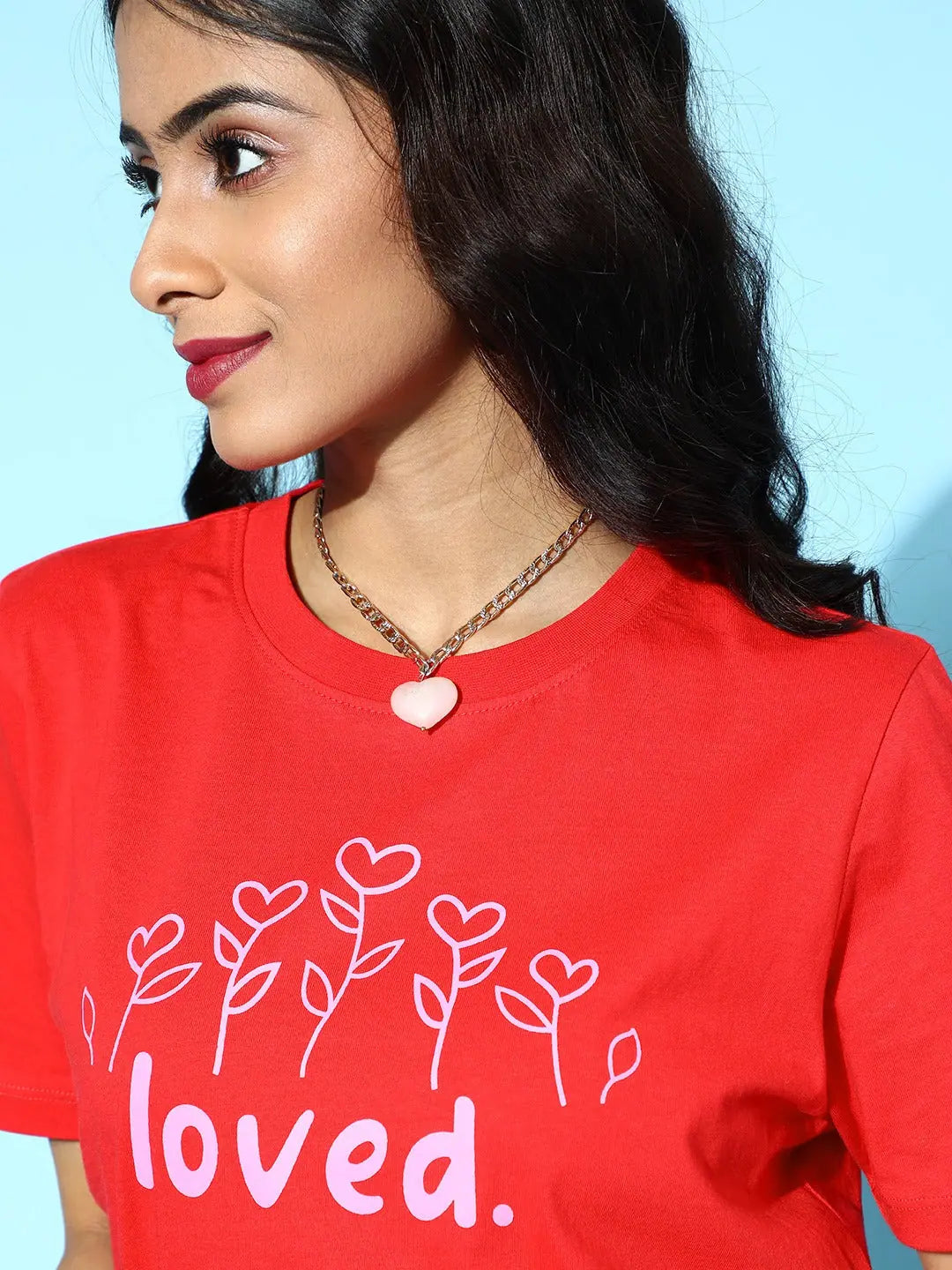 Red LOVED Crop Top - Boxy Fit, Printed Cotton Jersey