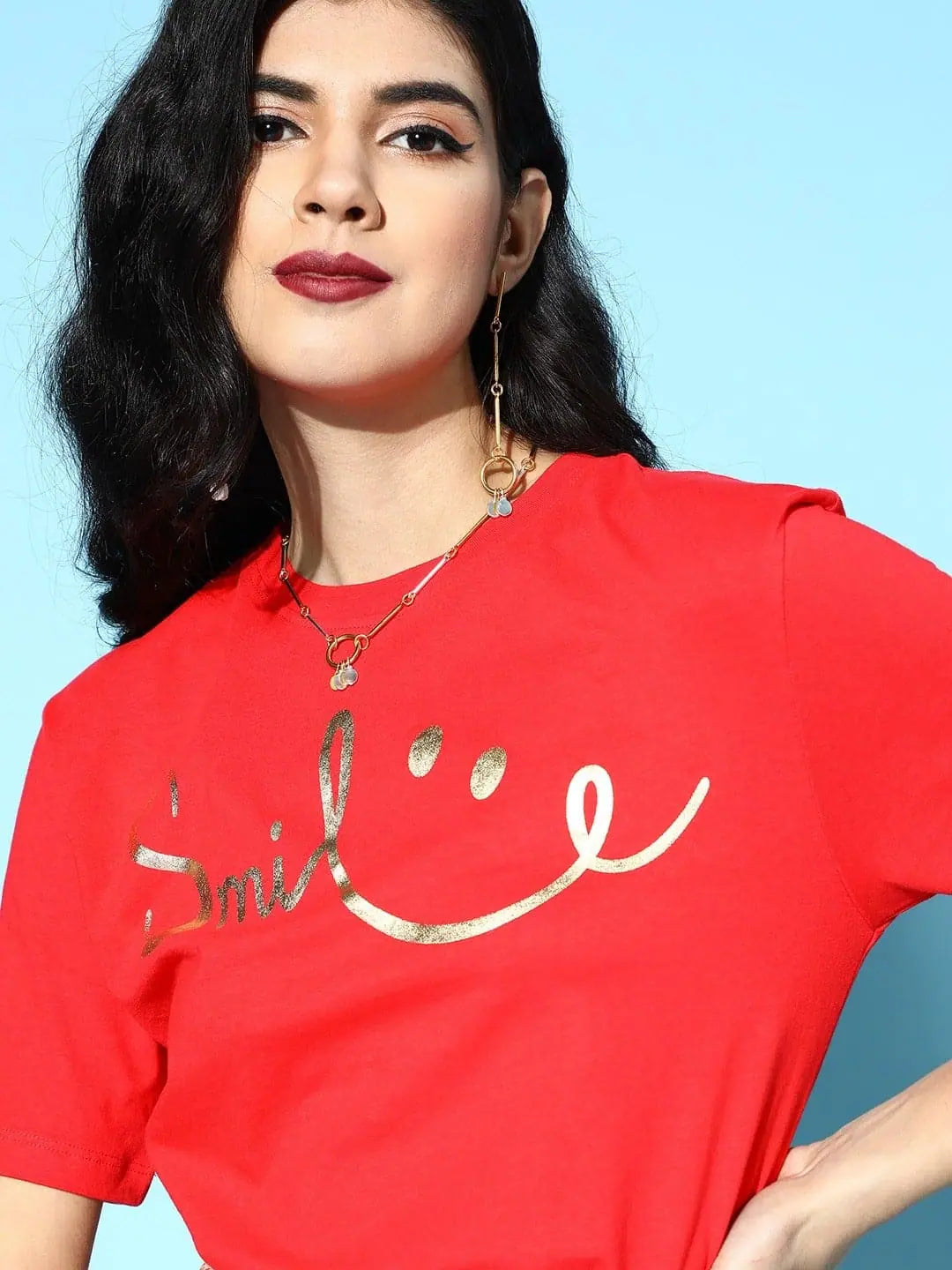 Red SMILE T-Shirt - Regular Fit Printed Tee