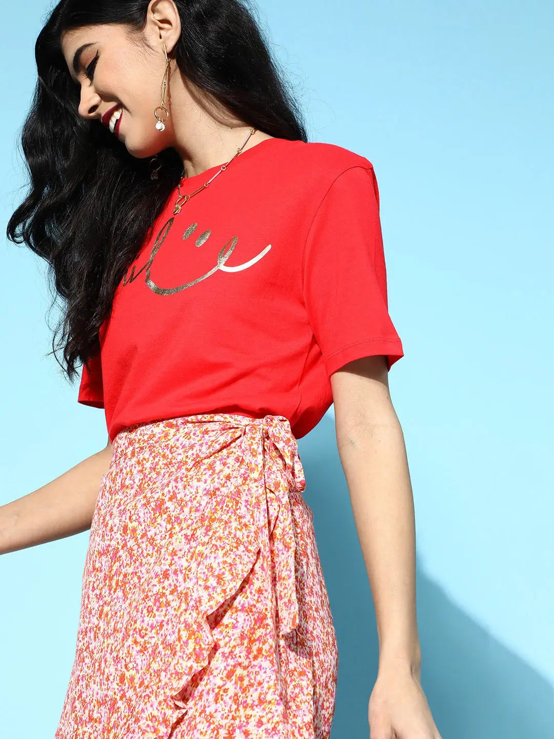 Red SMILE T-Shirt - Regular Fit Printed Tee