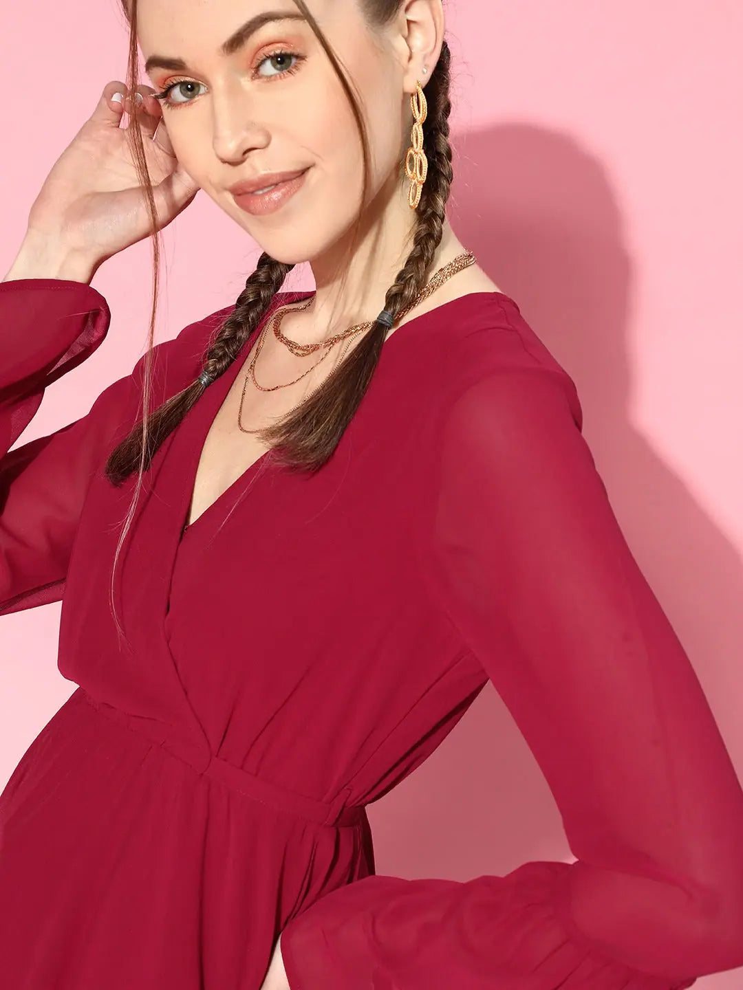 Maroon Wrap Peplum Top - Stylish Women's Western Clothing