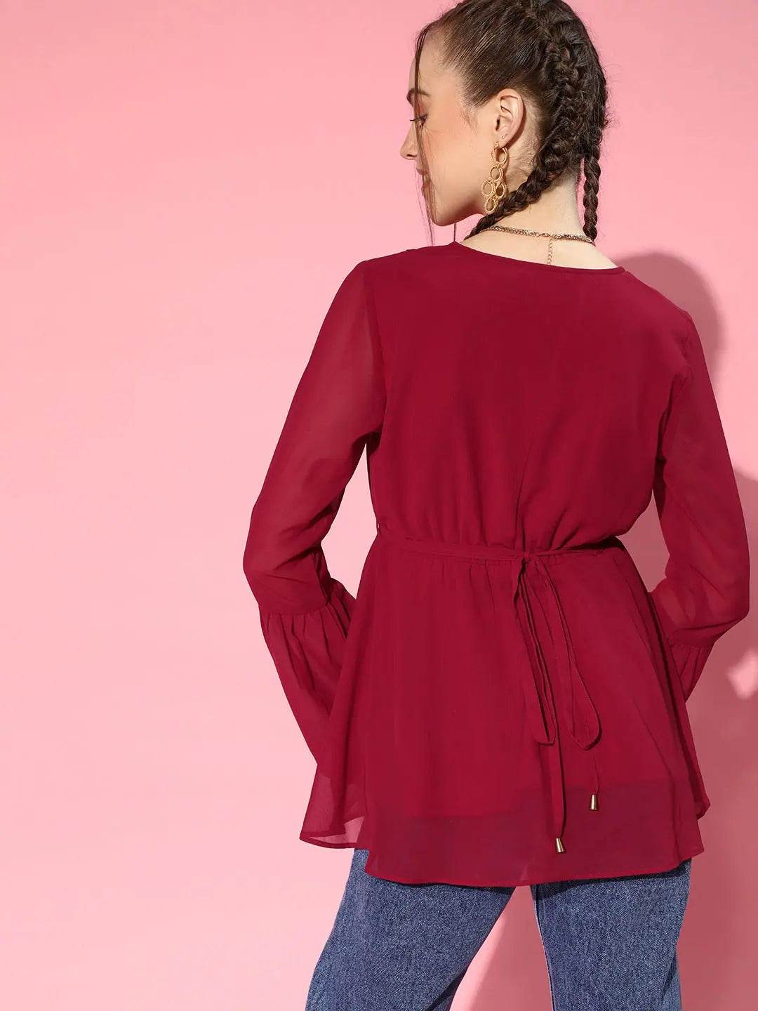 Maroon Wrap Peplum Top - Stylish Women's Western Clothing