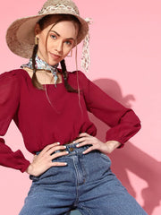 Women Maroon Square Neck Crop Top