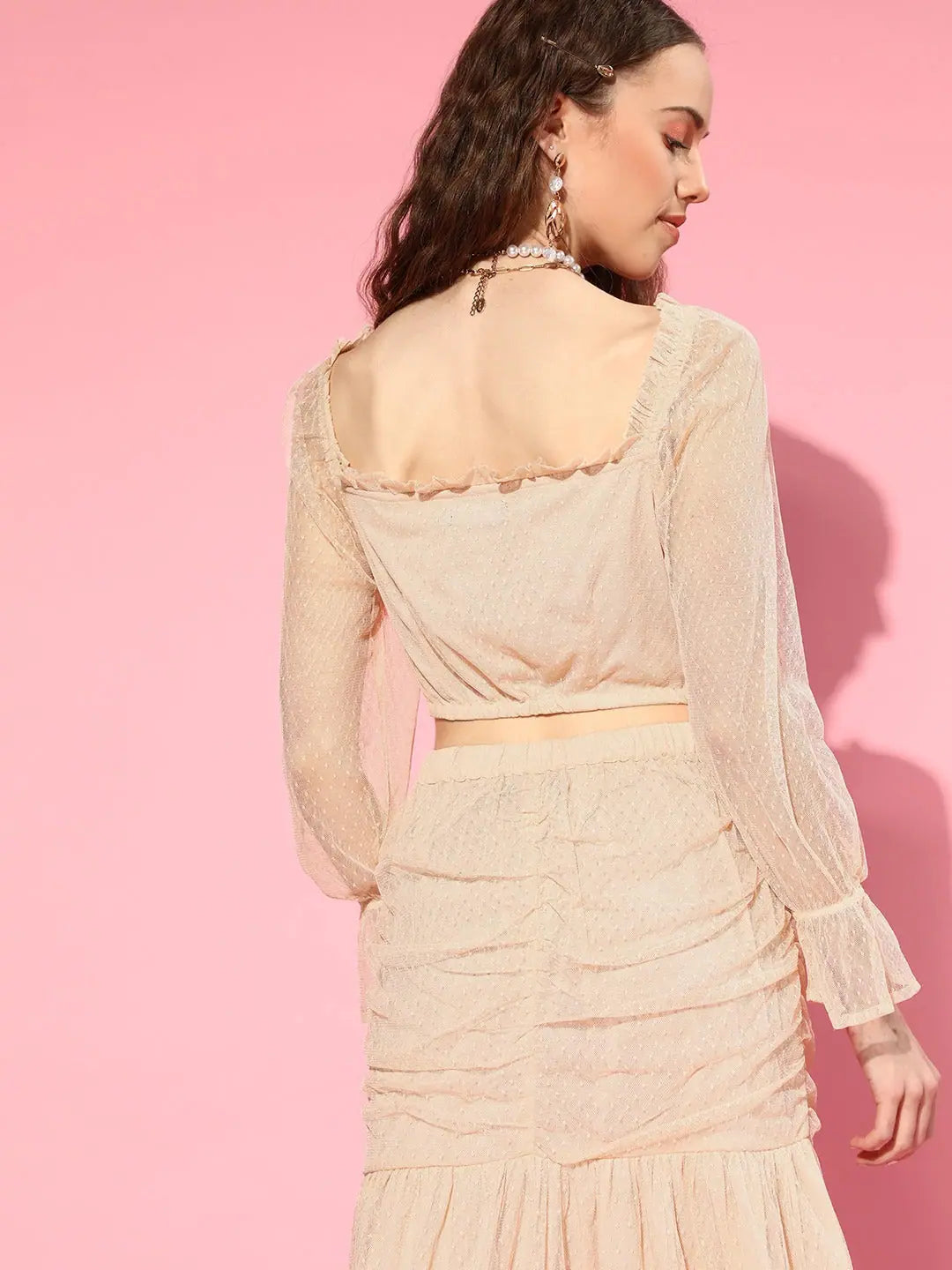Nude Swiss Dot Crop Top - Mesh Top for Women Online