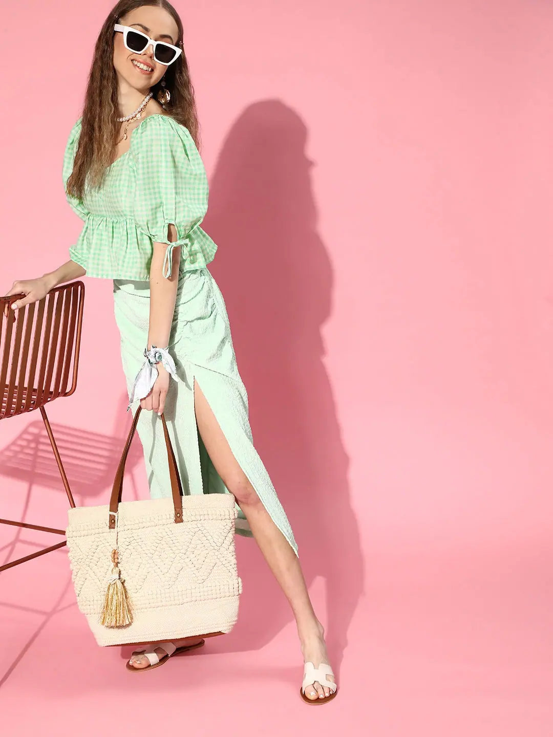 Green Gingham Peplum Crop Top - Women's Fashion Styles