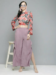 Women Peace Floral Back Tie Knot Crop Top