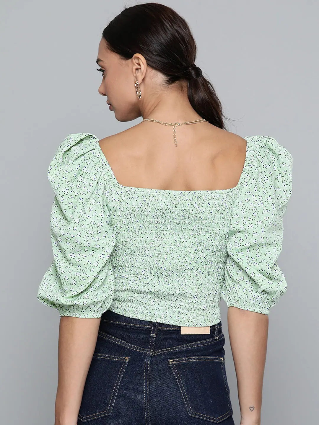 Floral Smocking Crop Top - Women's Lehenga, Festive Lehenga