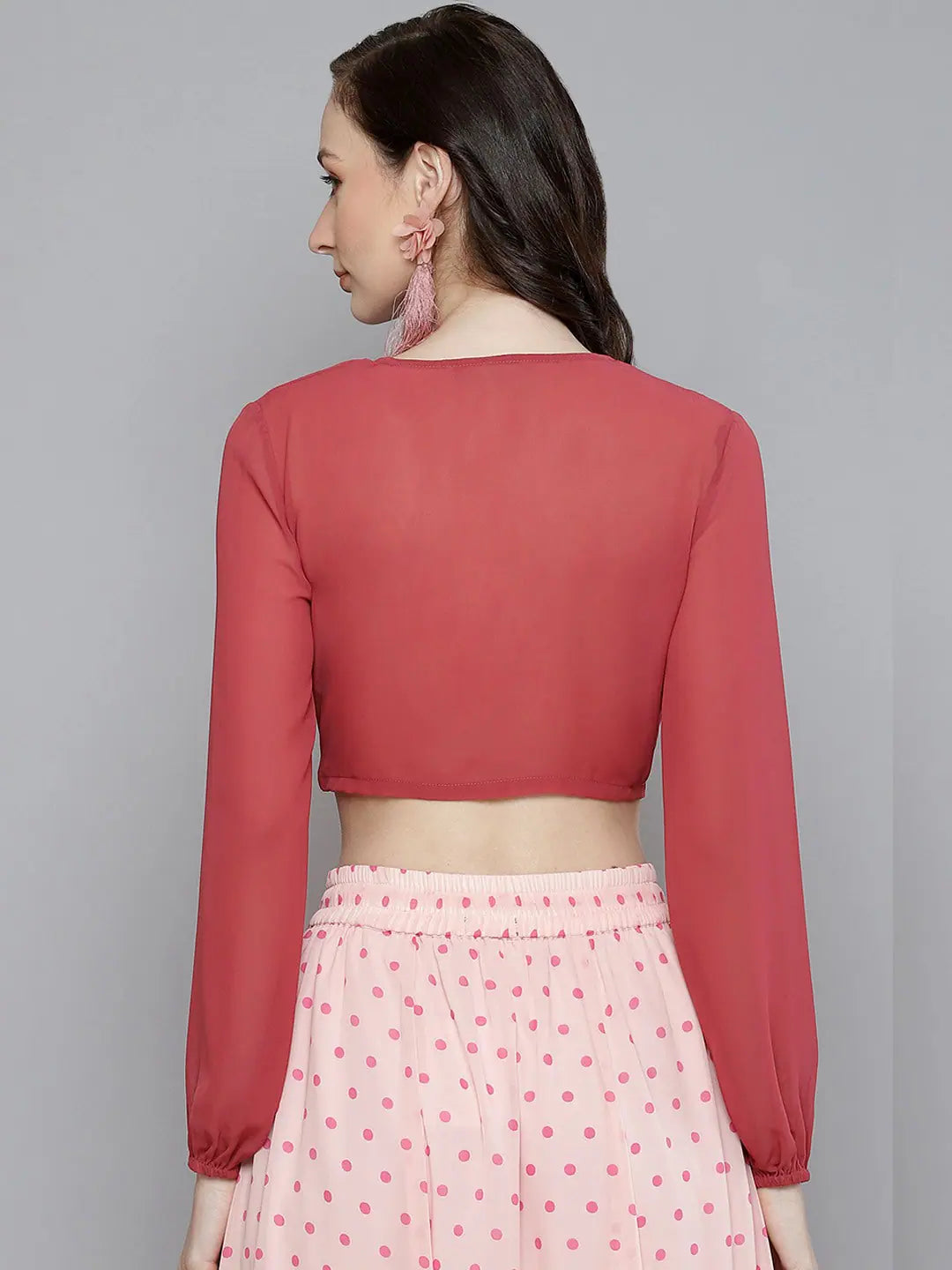 Rose Pink Front Ruched Crop Top - Designer Lehenga Top
