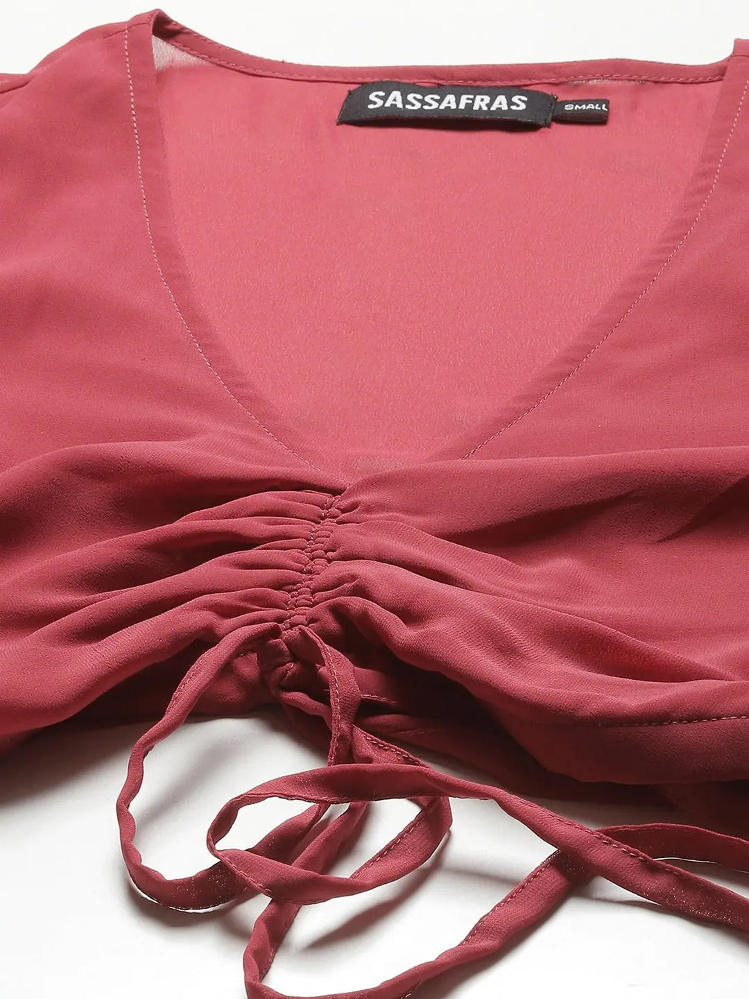 Rose Pink Front Ruched Crop Top - Designer Lehenga Top