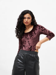 Women Brown Velvet Full Sleeves Bodysuit-SFTOPS41491