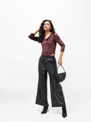 Women Brown Velvet Full Sleeves Bodysuit-SFTOPS41491