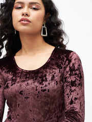Women Brown Velvet Full Sleeves Bodysuit-SFTOPS41491