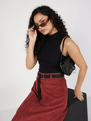 Women Black Rib Turtle Neck Sleeveless Top-SFTOPS41517