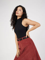 Women Black Rib Turtle Neck Sleeveless Top-SFTOPS41517