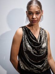 Women Olive Velvet Cowl Neck Sleeveless Top-SFTOPS41608